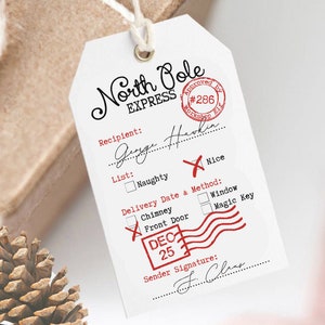 Personalized Santa Tag, North Pole Delivery, Elf on the Shelf Gift Tag, Christmas Custom Printable Tags
