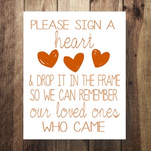 Please Sign a Heart,  Burnt Orange, Wedding Guest Book, Sign our GuestBook, Wedding Reception, Printable, Autumn Wedding, Rustic Wedding