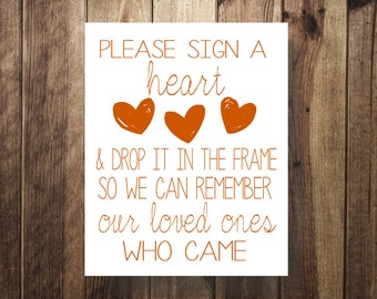 Please Sign a Heart,  Burnt Orange, Wedding Guest Book, Sign our GuestBook, Wedding Reception, Printable, Autumn Wedding, Rustic Wedding