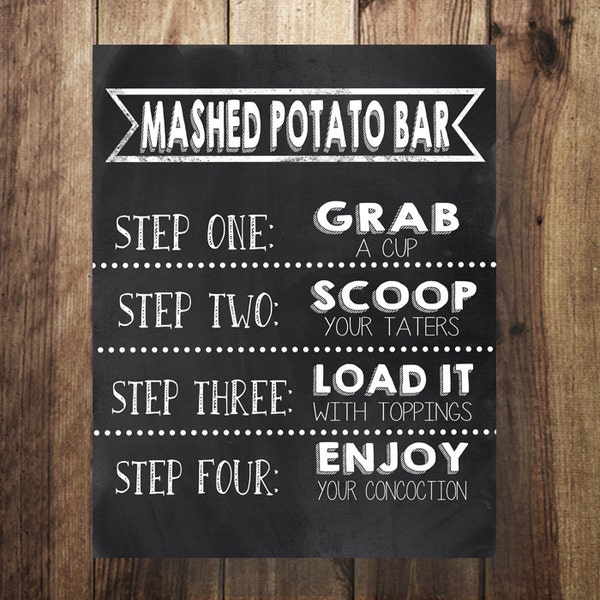 Potato Bar Sign, Mashed Potatoes, Make Your Own Loaded Potato Printable, Wedding Reception, Sweet Sixteen, Birthday Party, Potato Bar CBN