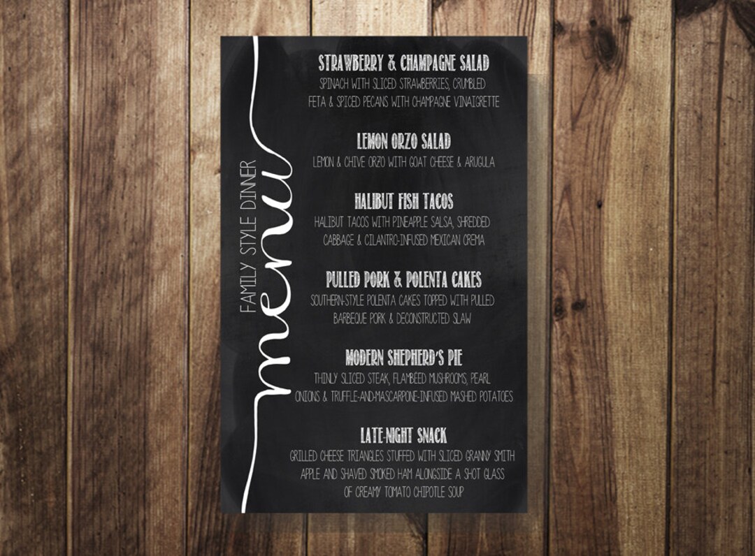 Wedding Menu Card Chalkboard Dinner Menu Printable Menu Etsy
