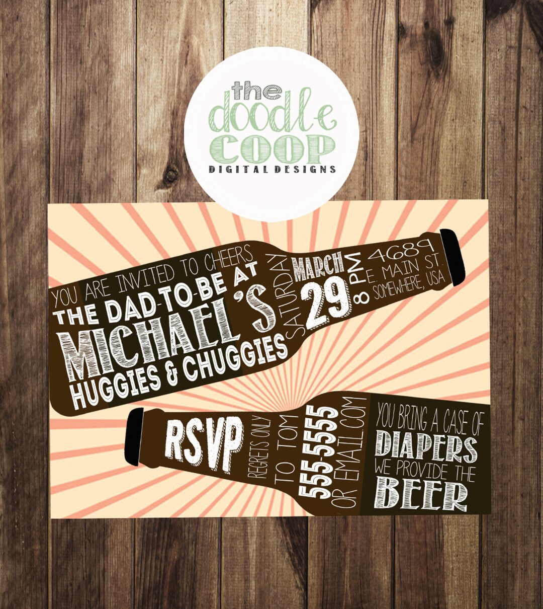 Beer Bottle Huggies and Chuggies Party Invitationprintable Digital