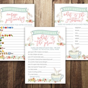 Bunny Baby Shower Game Pack 2 / Baby Shower primaverile / Libri per bambini Gioco Emoji / Indovina il prezzo / Attività per la doccia BNY