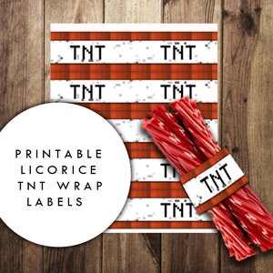 Pixelated Minecraft Style TNT Licorice Wrap Labels, Gamer, Game Truck ...