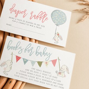 Libri di coniglietti per inserti stampabili per carte lotteria per neonati e pannolini, inserti per inviti per baby shower rosa cipria e blu polvere, 4 disegni, BNY