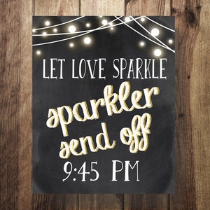 Sparkler Send Off Sign, Printable Sparkler Sign, Wedding Send Off, Wedding DIY Printable, Gold, Rustic Chalkboard, String Light