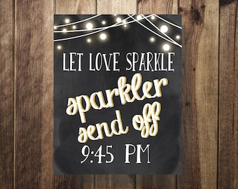 Sparkler Send Off Sign, Printable Sparkler Sign, Wedding Send Off, Wedding DIY Printable, Gold, Rustic Chalkboard, String Light