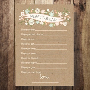 Baby Shower Game, Wensen voor Baby, munt en koraal bloemen, DIY Douche, Baby Shower Notities, Card Insert, Baby Shower Game Card, Notities voor Baby