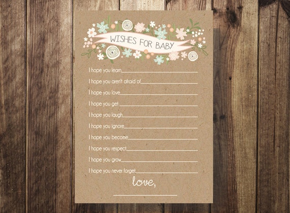 Baby Shower Game, Wishes for Baby, mint and coral floral, DIY Shower, Baby Shower Notes, Card Insert, Baby Shower Game Card, Notes for Baby