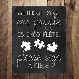 Please Sign a Puzzle Piece, Sign Our Guest Book, Wedding Reception, DIY Printable Design, Rustic Chalkboard