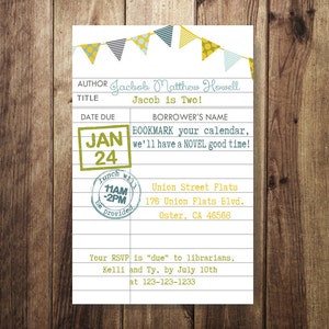 Junge Bücherwurm Geburtstagsparty, Vintage Bibliothek Karte einladen, Bibliothek Thema Geburtstag, Bücherwurm, erster Geburtstag, Vintage druckbare, Bibliothek BWM