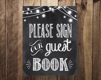 Please Sign Our Guest Book, Guest Book Sign, Guestbook Sign, Alternative Guest Book,Wedding Reception, Rustic Wedding, Stringlight Printable