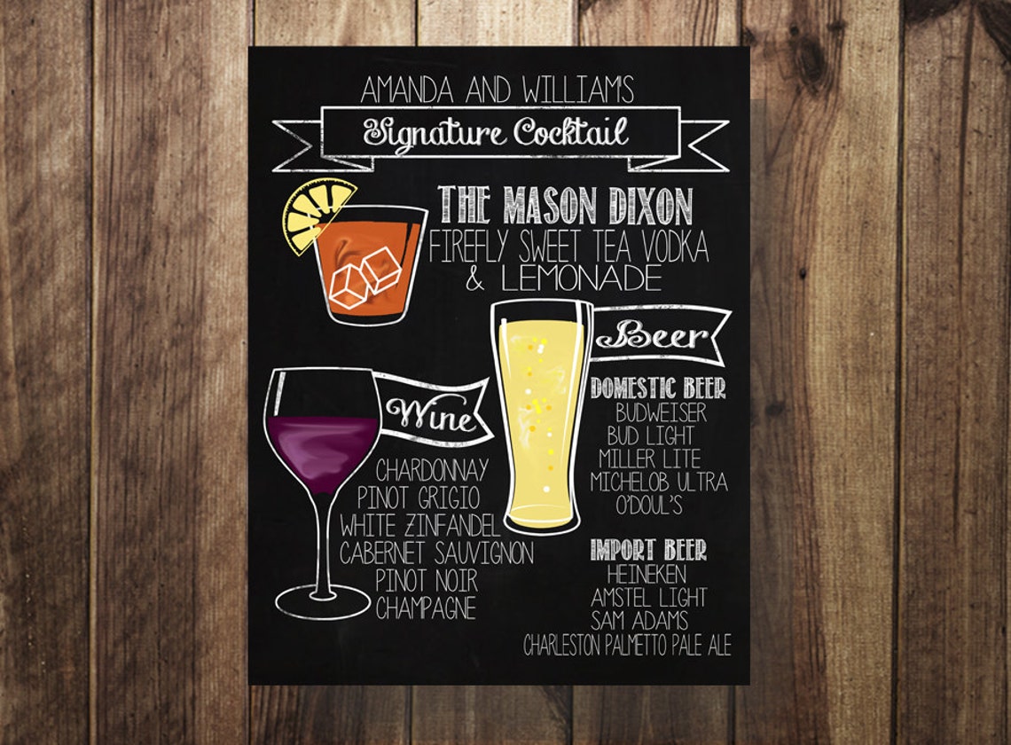 Bar Menu Sign Signature Cocktail Wedding Bar Menu Printable Etsy