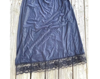Black Extra Long Slip, Black Slinky Fabric Lingerie Slip Victorian Lace Skirt for Costume, Solid Black UnderSlip CottageCore Outfits