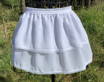 White Double Ruffles Apron with Lace Trim, French Maid apron for Bridal Shower,  Apron for Costumes or  Octoberfest Aprons for Dirndl