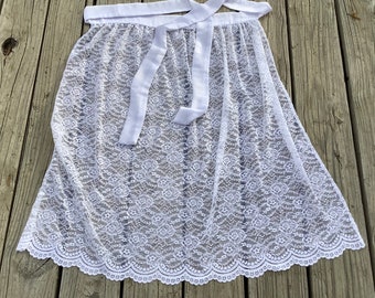 Plus Size Women White lace apron, Extra long Dirndl Apron, Birthday Party outfit, White Octoberfest Apron, Pretty Bridal shower party aprons