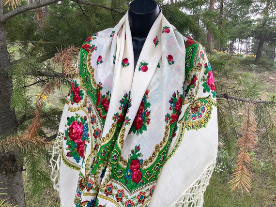 Extra Large White Vintage Shawl, Russian White Sh… - image 9