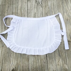 BESTSELLER ON Etsy White Satin Apron with Ruffles, Adult French Maid apron, Old Fashioned Apron for Ladies, White Half Apron for Woman image 4