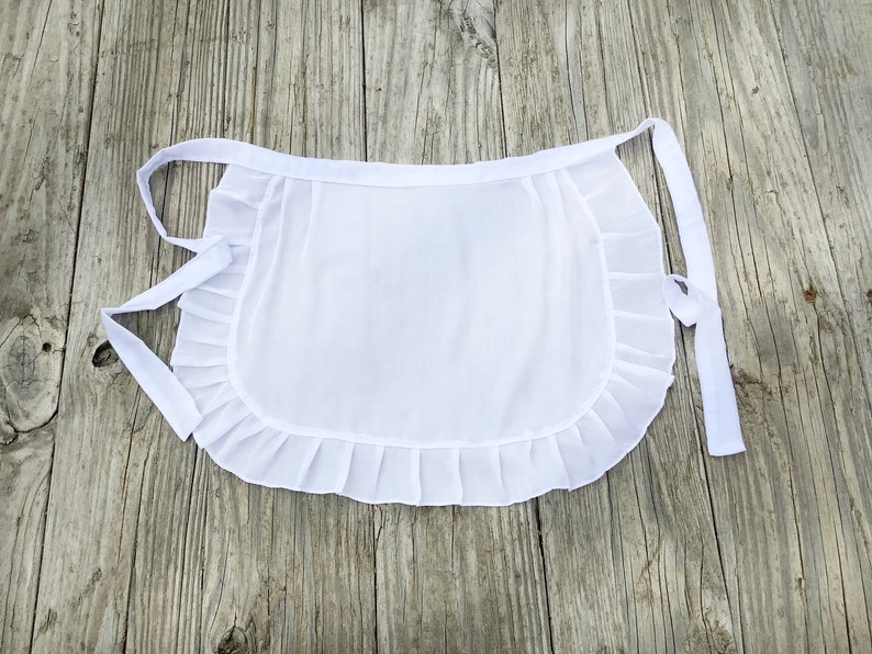 BESTSELLER ON Etsy White Satin Apron with Ruffles, Adult French Maid apron, Old Fashioned Apron for Ladies, White Half Apron for Woman image 4