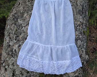 Sheer White Slip Lace Extender Slip, Cottage core Lace Petticoat Slip, Victorian Lace Skirt for Women White Bridal under Skirt