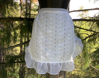 BESTSELLER Women Eyelet Apron with sheer Ruffle apron, White apron for costume apron Half Apron Birthday party aprons