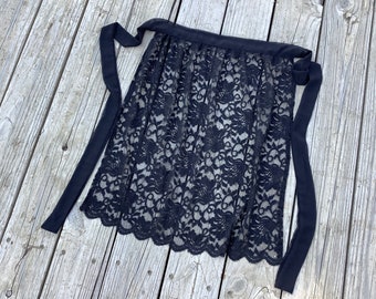 Black Lace apron, Bridal Shower Host Apron, Black Half Apron with Lace Ruffles Woman Lacey Apron,  READY-TO-SHIP Mourning Black Apron