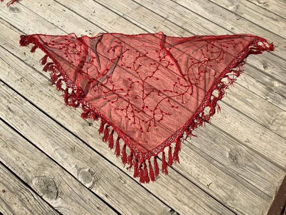 Sparkly Red Shawl with Sequins, Red Shawl with Fr… - image 7