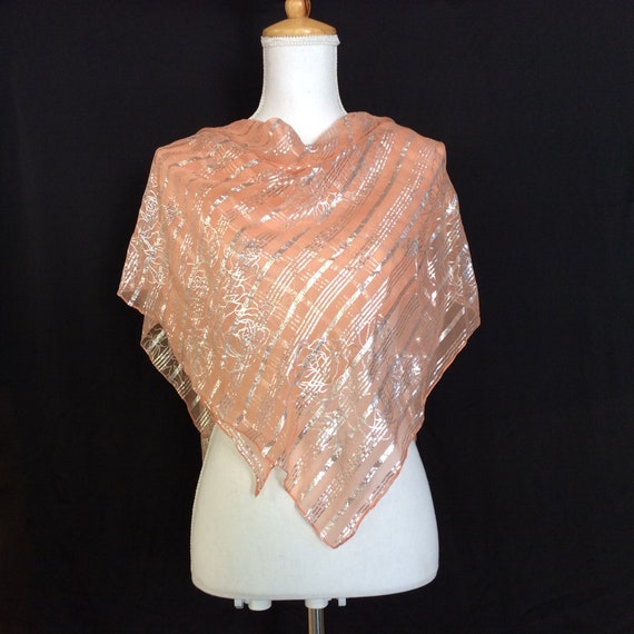 Peach Sparkly Floral Scarf for Wedding Coral Head scarf | Etsy