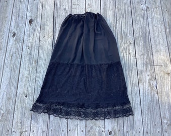 Sheer Black Lace Extender Slip, Long Black Chiffon &  Lace Petticoat Slip, Victorian Lace Skirt for Costumes, Black Cover up Summer Skirt