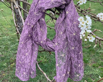 Plum Purple Lace Shawl for Women, Dark Plum Long Lace Shawl, Long Scarves, Renaissance Cape Costume, Sparkly  Lace Caplet Shawl