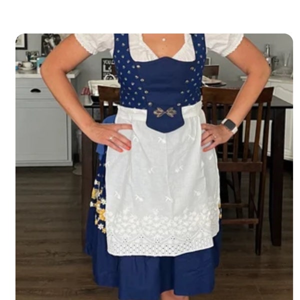 BESTSELLER Eyelet white apron for costumes, White Pioneer apron, Wide White Fabric Apron for Women, Dirndl apron, Long White Costume Aprons