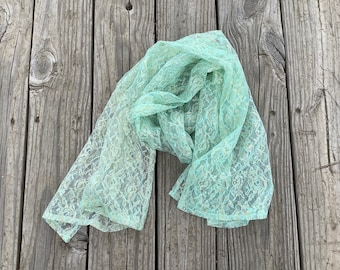Light Aqua Lace Long shawl, Delicate Lace Scarf Wedding Shawl, Unique gift for Wedding or Anniversary Special Events dinner Shawl