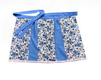Floral Blue apron, Pink Blue Dirndl Apron, Flower Stripe Retro Kitchen Apron Octoberfest Apron, READY-TO-SHIP Gifts