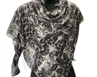 Black Paisley Chiffon Half Scarf, Shimmer Fabric Fashion Accessory