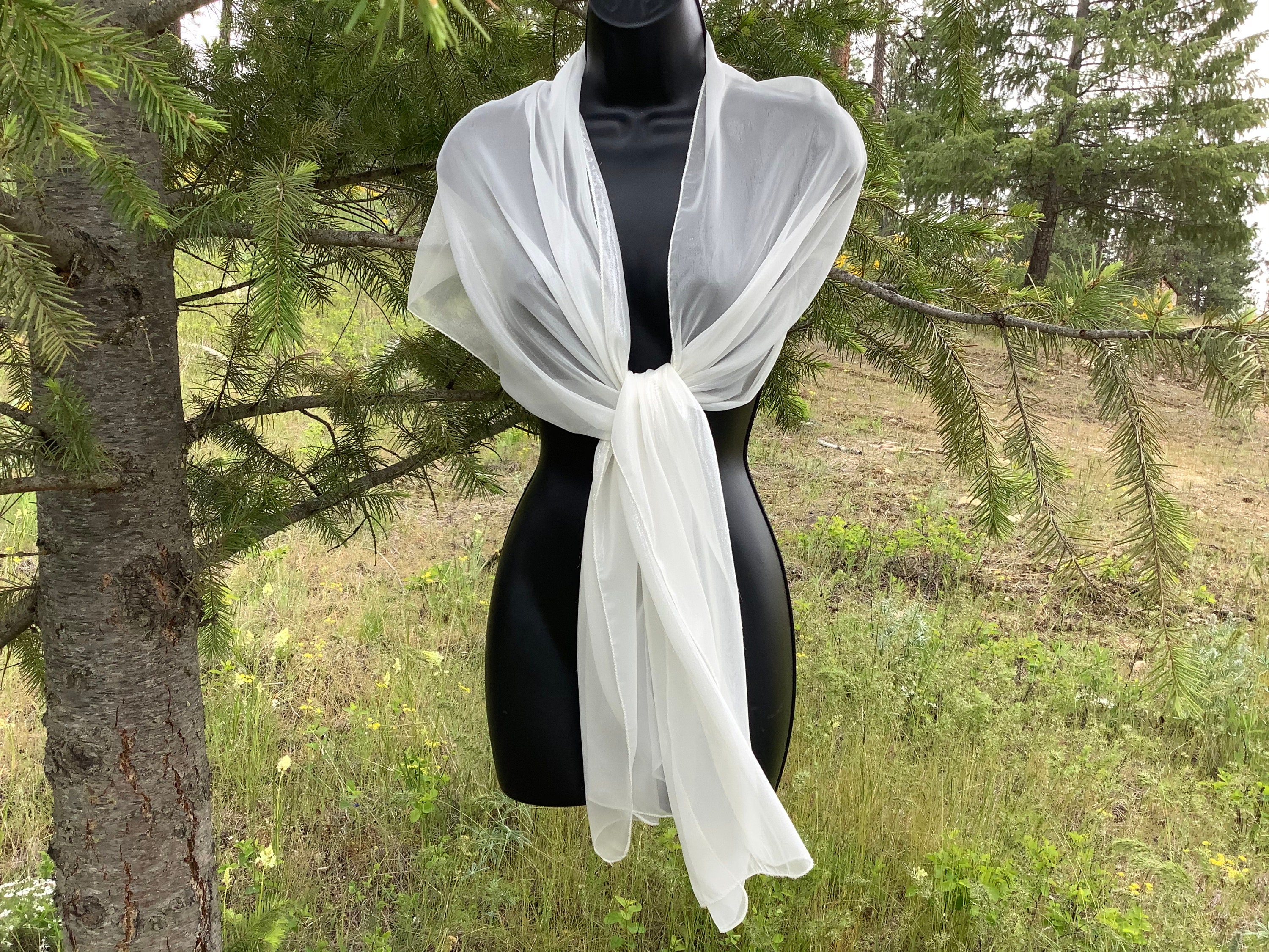 Off White Sheer Scarves for Bridesmaids Shimmer Sparkly Fabric