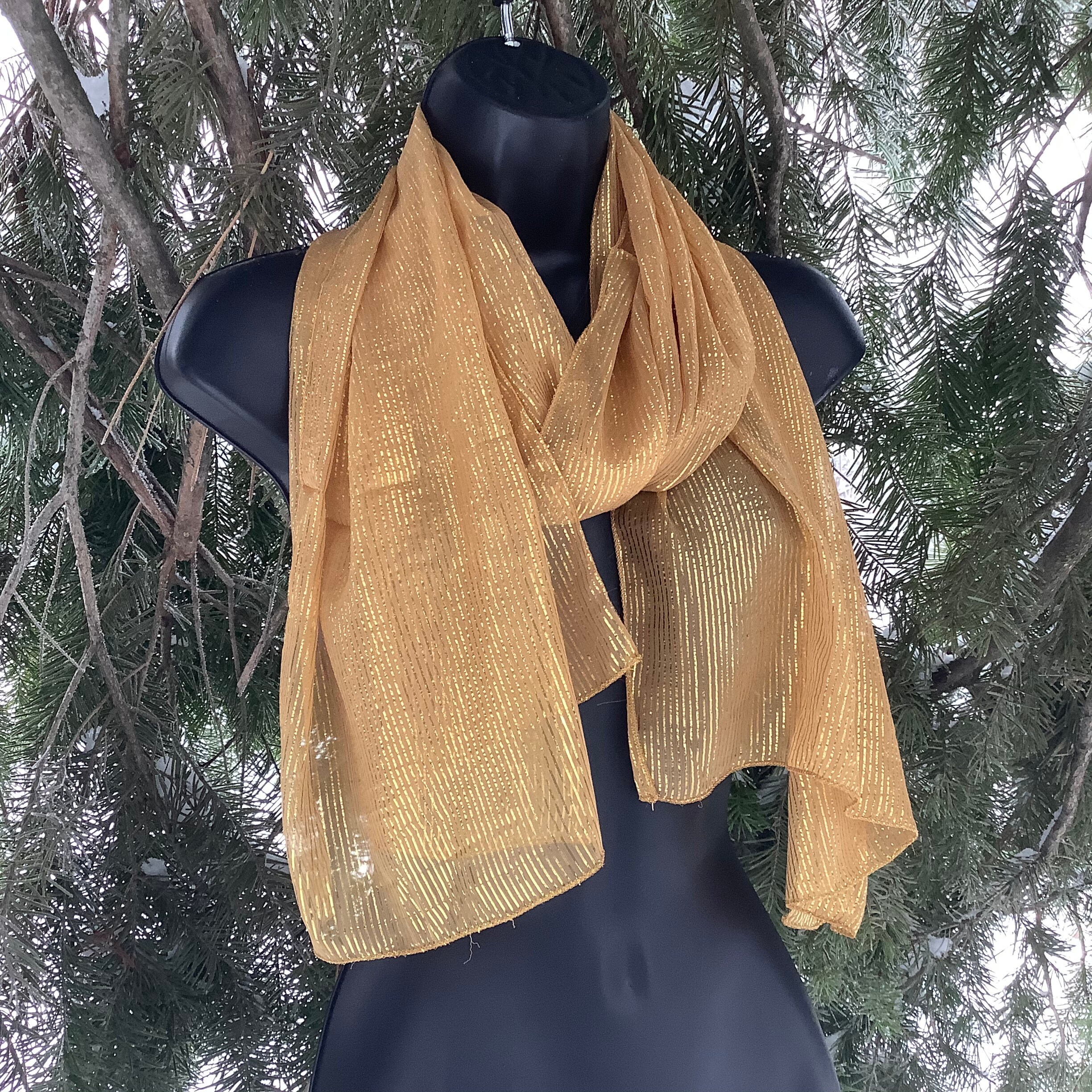 BlingScarves 35x35 Antique Gold Silk Scarf, Metallic Gold Silk Square Scarf, Mothers Day Gift for Mother in Law Gift for Friend, Sparkly Silk Head Scarf