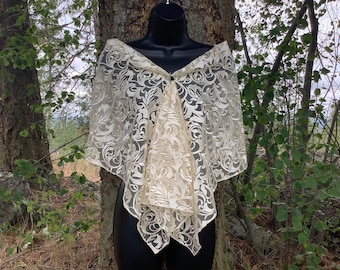 Bestseller Heavy Cream Lace Shawl, Long Lace Shawls Bridesmaids Scarves Champagne Lace Scarves for Wedding Lace Cape-let Matching Scarves