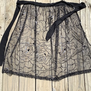 Silver & Black Lace Apron for Bridal Shower, Long Black Lace Apron, Wedding Gift made in USA, Wedding Dance Polish Bride, Hostess apron