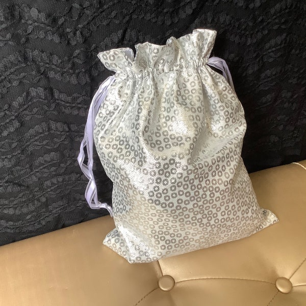 Sparkly Silver Bag for Wedding Money Bag, Wedding Dollar Dance Bags, Pretty White Fabric Bag, Wedding Gift ideas Bridal Shower Bag as Gift