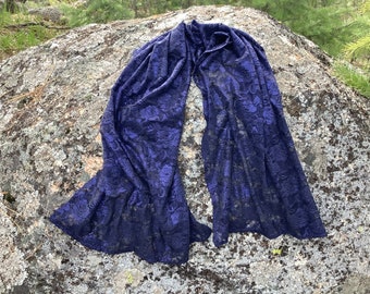 Navy Lace Shawl for Women, Dark Blue Long Lace Shawl, Long Scarves, Renaissance Cape Costume, Sparkly  Lace Caplet Shawl