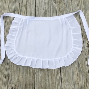 BESTSELLER ON Etsy White Satin Apron with Ruffles, Adult French Maid apron, Old Fashioned Apron for Ladies, White Half Apron for Woman image 5