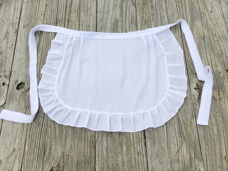 BESTSELLER ON Etsy White Satin Apron with Ruffles, Adult French Maid apron, Old Fashioned Apron for Ladies, White Half Apron for Woman image 5