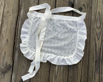 Kitchen Ruffles off White apron, Bridal Shower Apron, French Maid apron, House warming gift, Beige Fabric Apron with Ruffles