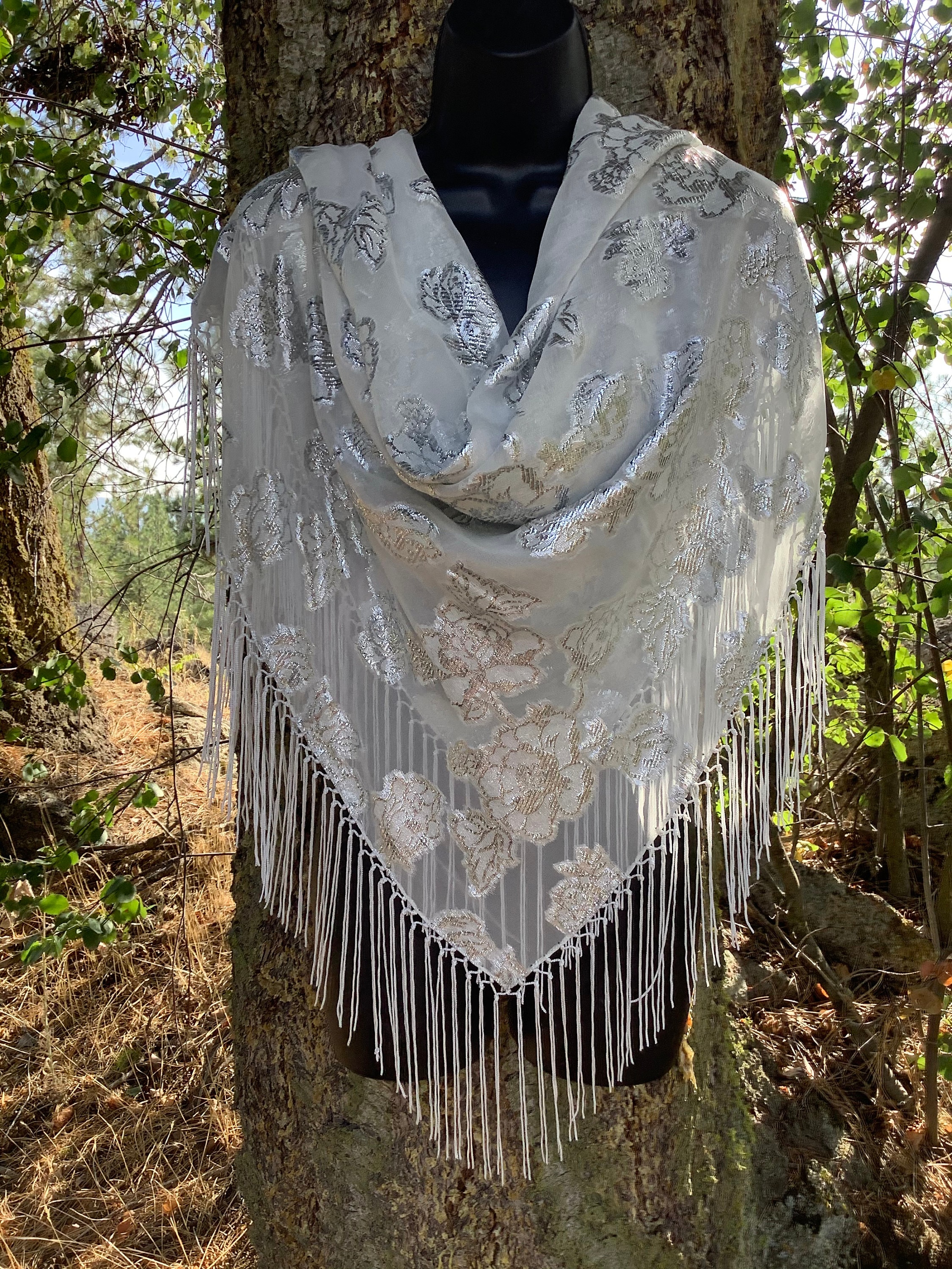 Ladies Scarfs 1920s Shawl Sequin Fringed Wedding Cape Evening