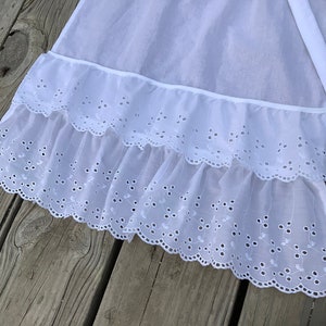 White Eyelet Apron With Double Ruffle, White Apron, Long Apron With ...