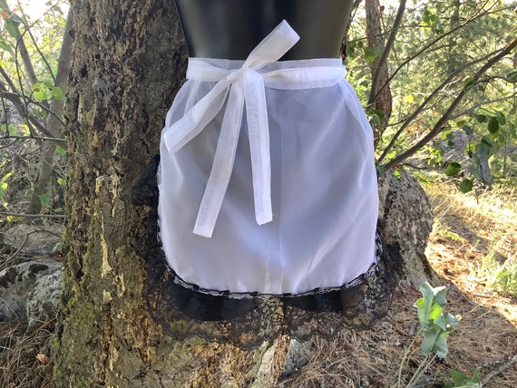 White With Black Ruffle Aprons, Costume Aprons, French Maid Apron, House  Warming Gift, Old Fashioned White Chiffon Apron With Lace Ruffles 
