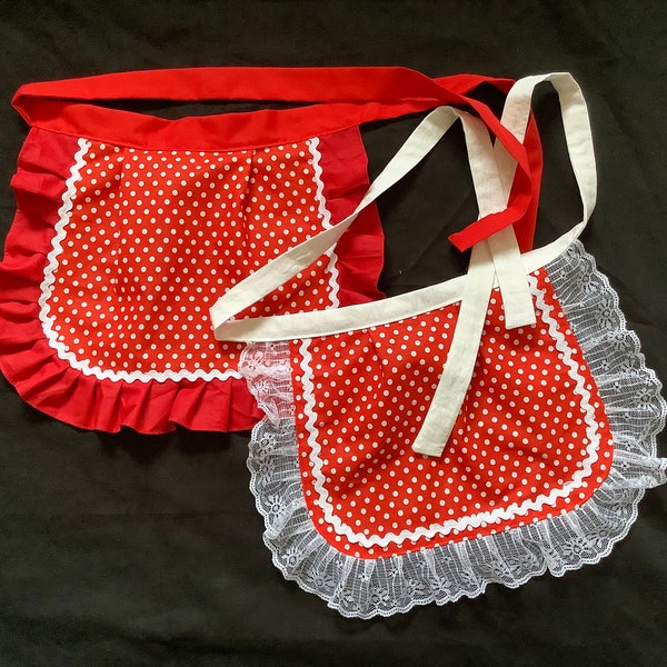 Children Cute Red Apron, Small red polka dotted apron, Kids Costume apron, Kids Red Eyelet Half Apron, Tea Birthday party aprons