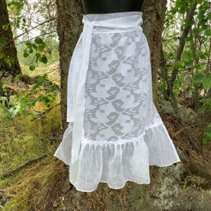 White Apron with Ruffles, Victorian Apron costumes Bridal Shower Apron Gag Gift READY-TO-SHIP, Long Costume White Apron with Ruffle