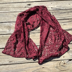 Burgundy Lace Shawl, Dark Wine Lace Wedding Shawls, Anniversary Gift for Women, Maroon Red Lace Scarf  Wedding Lace Capelet