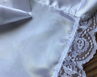 White Satin Ruffled Half Apron, French Maid Style, Old Fashioned